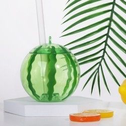 Taza de plástico en forma de fruta con paja Taza de té con leche dulce Botella de jugo portátil