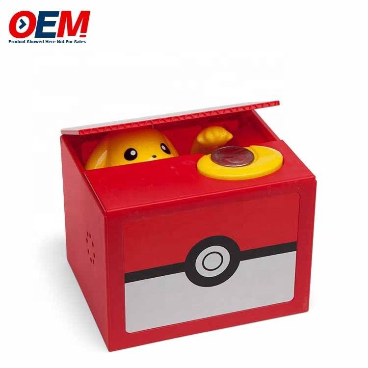 Fabrica OEM hacer dibujos animados Banco de monedas de plástico PVC Pika Con llave de cerradura Banco de cerdo de plástico