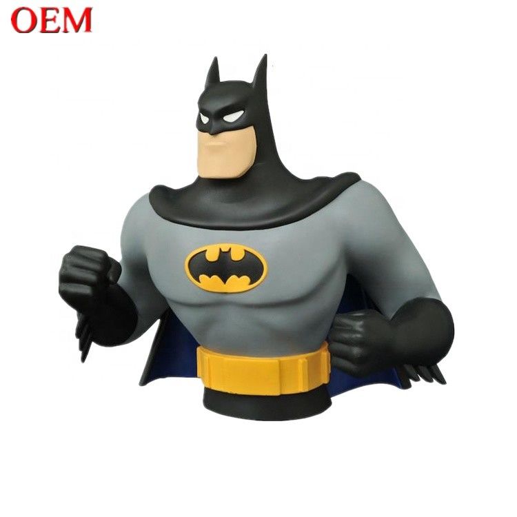 Juguetes personalizados Fabricante de juguetes personalizados 3D Bat-Man Juguete caja de dinero figuras de plástico de OEM