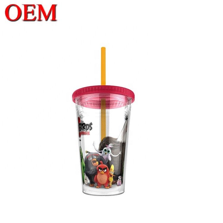 Figura personalizada de plástico de doble pared copa de paja reutilizable copa de agua OEM fábrica de juguetes de plástico