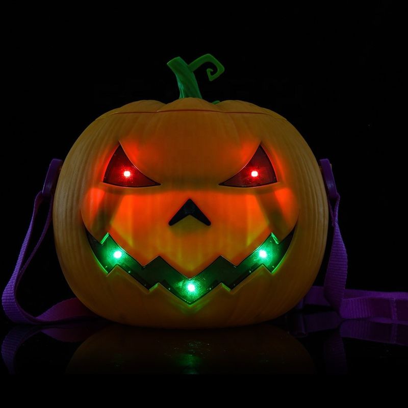 Contenedor de comida en 3D personalizado con activación por voz en forma de calabaza luminosa de palomitas de maíz OEM