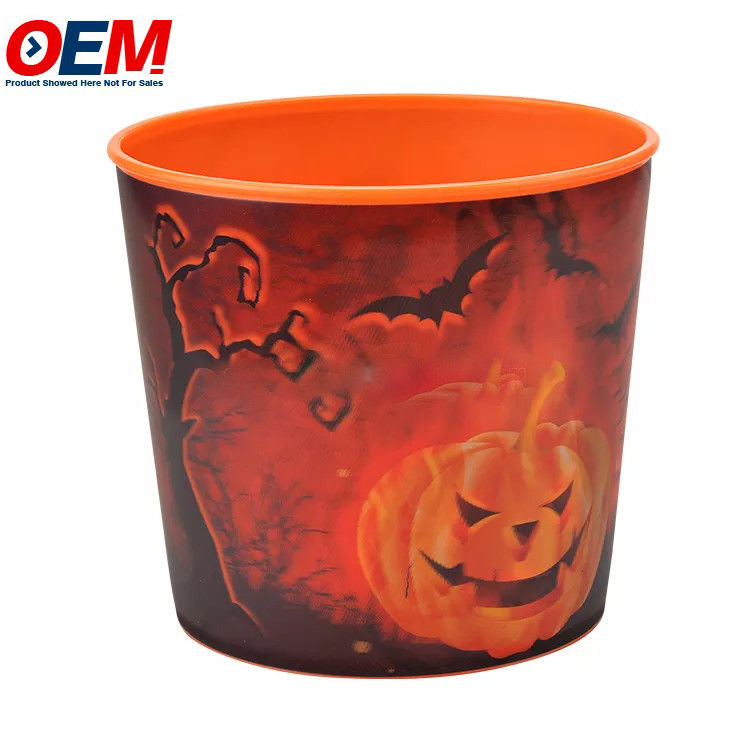 plástico personalizado Halloween dibujos animados diseño de animales contenedor de palomitas de maíz de plástico almacenamiento de alimentos popcorn cubo con tapa