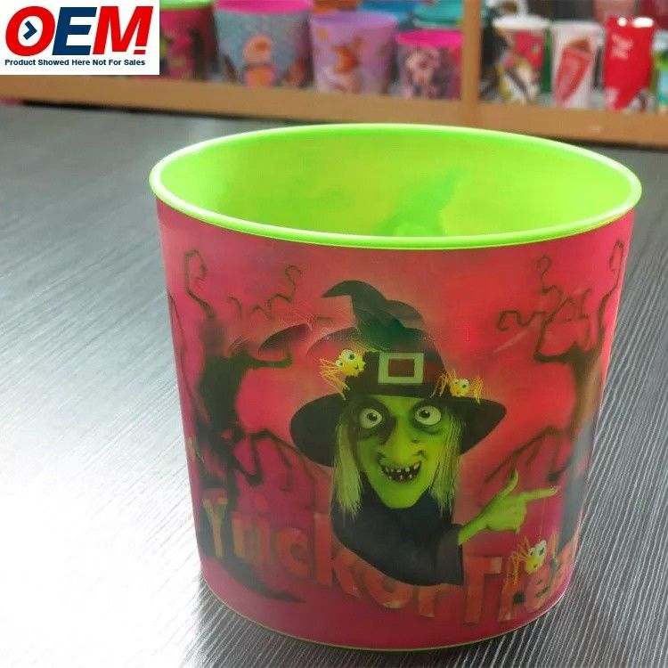 plástico personalizado Halloween dibujos animados diseño de animales contenedor de palomitas de maíz de plástico almacenamiento de alimentos popcorn cubo con tapa