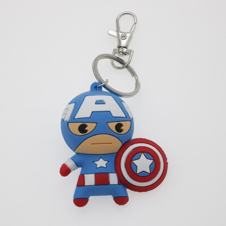 Anime de dibujos animados en 3D personalizado Capitán América Clavier de caucho Clavier de PVC para bolso escolar