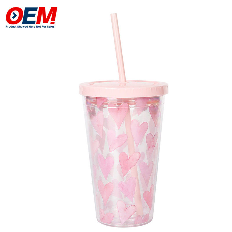 Taza personalizada de doble pared de PP con paja OEM Taza de plástico de 450 ml hecha de alta calidad Taza de agua de unicornio lindo
