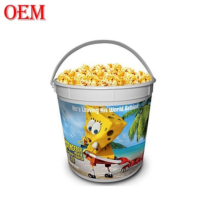 Personalizado Impreso Estrella de Cine Contenedor de palomitas de plástico Concepto OEM Cubo de palomitas de plástico