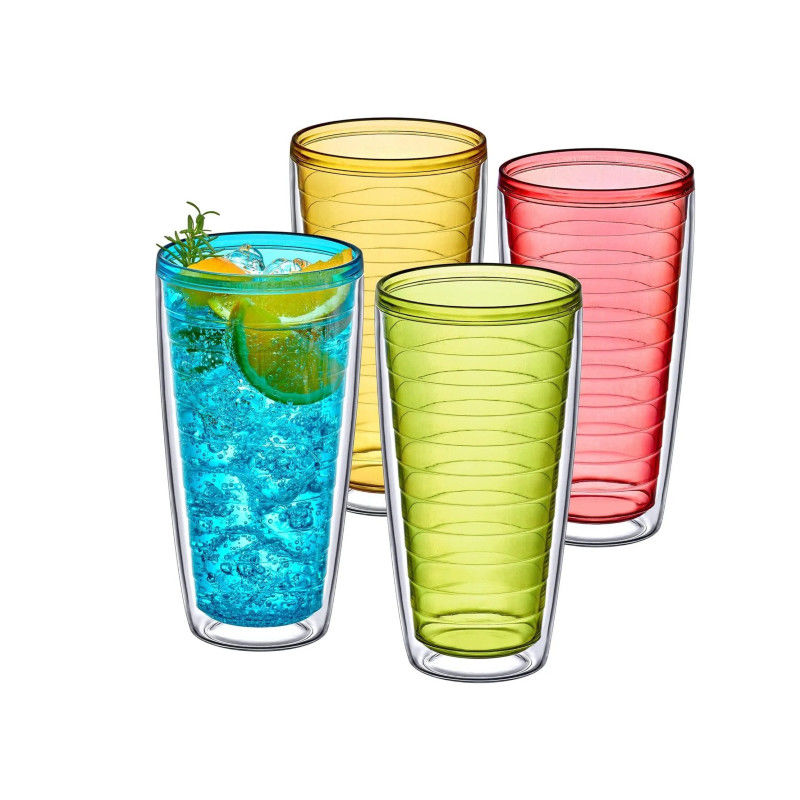 Tumbler de acrílico con tapa y paja de doble pared de colores mixtos copas de plástico reutilizables con su propio diseño