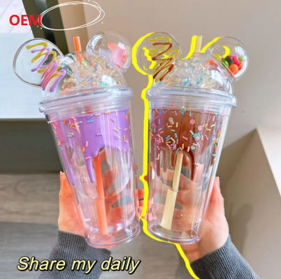 Taza de paja Taza de helado de verano Taza de agua de plástico transparente de doble capa